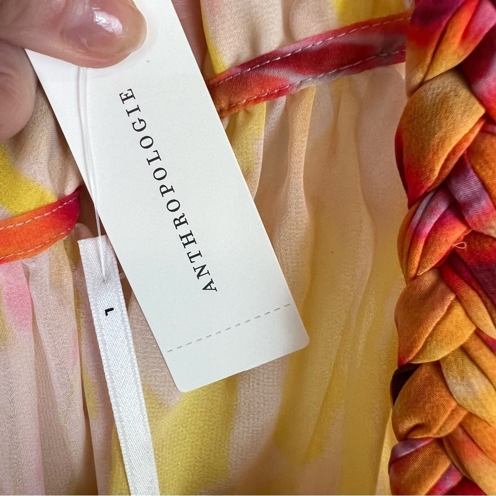 Anthropologie Sleeveless Tiered Maxi Dress yellow pink colorful bright summer - Picture 7 of 12